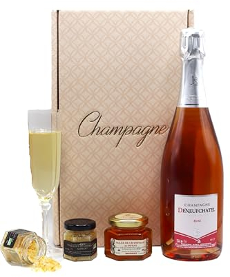 Coffret Champagne Rosé, 75cl, AOC - Gelée de champagne Rosé-Fleur de sel au safran, 30g Direct productrices françaises - BIO