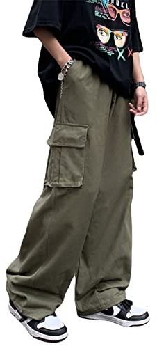 Baggy Cargo Jogger für Herren Y2k Gothic Streetwear Weites Bein Cargohose mit Taschen