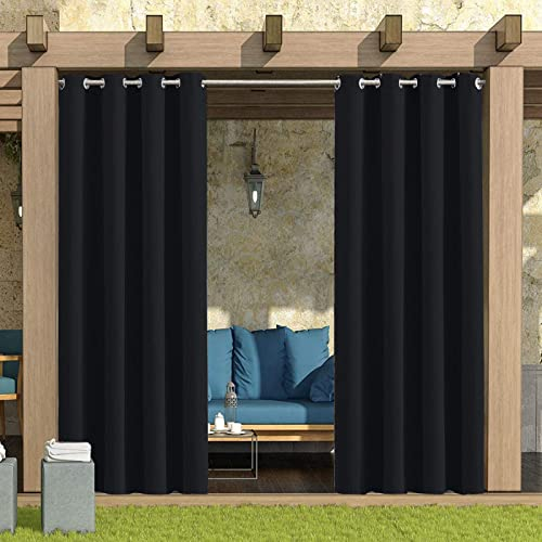 KTCLE Outdoor Vorhang Wetterfest Windschutz mit Ösen Wasserdicht Sichtschutz Sonnenschutz für Balkon Terrasse Veranda Pergola Gartenlaube,Black,254x160 cm