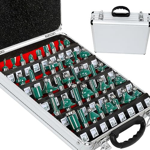 MAYLINEE 41 piezas 12.7MM vástago Fresas de fresado de carburo de Enrutador Brocas para fresado de madera herramienta de carpintería Fresas de madera con caja (1/2-FE)
