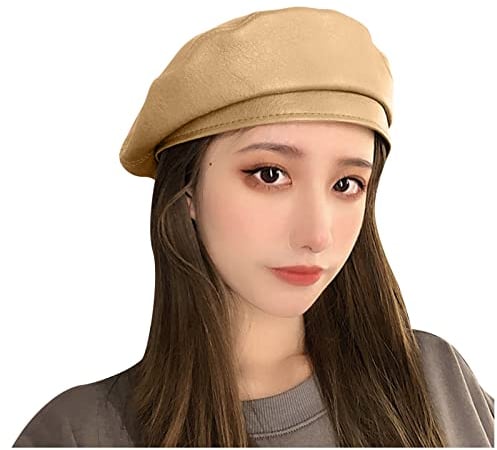 Unbekannt Hut Damen Baskenmütze Baskenmütze Französische Baskenmütze Leder Faux Cap Baskenmütze Artist Baskenmützen Baskenmütze Kariert