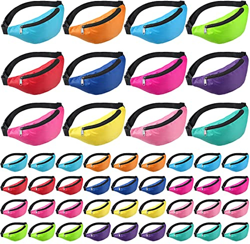 Mixweer 48 Pack Neon Fanny Packs Bulk for Women, Adjustable 12 Colors