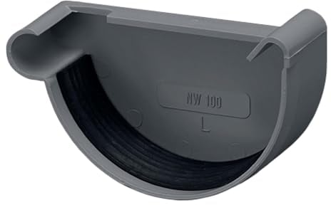 INEFA Testata per grondaia, semicircolare, in PVC NW100, sinistra, grigio antracite accessori per grondaie pvc, montaggio facile a innesto, Made in Germany