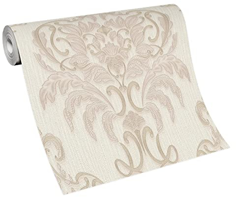 Ornament Tapete silber beige | Barock Vliestapete elegant ideal für Schlafzimmer und Wohnzimmer | Edle Vlies Wandtapete mit Struktur Ornamenten
