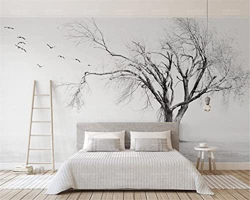3D Mural Wallpaper Black And White Tree Bird Removable Wallpaper Peel And Stick Living Room Bedroom Study Room Decor Self-Adhesive Wallpaper Large Wall Mural For Tv Background Wall Photo 137X 100