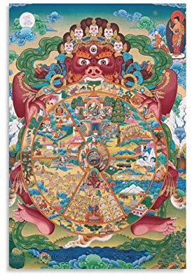 Tibetisches Rad des Lebens Mandala Thangka Poster Gemälde auf Leinwand Wandkunst Poster Scrollen Bild Druck Wanddekoration Home Poster 40 x 60 cm