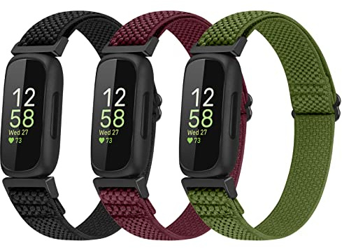 enkic Elastisches Armband, kompatibel mit Fitbit Inspire 3/Fitbit Inspire 2/Fitbit Inspire/Inspire HR/Fitbit Ace 3/Ace 2, verstellbares dehnbares Nylon-Sport-Ersatzarmband für Männer und Frauen, 3