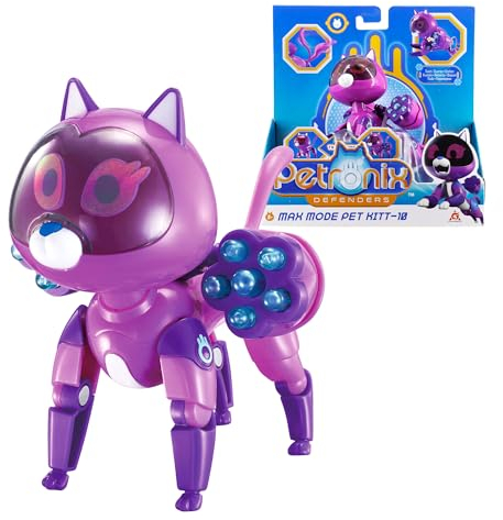 AlphaToys Petronix Defenders EU820220 - Transformierendes Max Mode Pet Kitt-10, ca. 12 cm große Spielfigur für Kinder, verwandelbare Roboter-Katze mit anhängbaren Kanonen