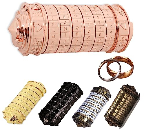 MINGZE Da Vinci Code, Zylinderschloss Box Mini Cryptex Retro Alphabet Sperren Valentinstag Freundin Freund Weihnachten Geburtstag Interessantes Kreatives Romantisches Geschenk(Roségold)