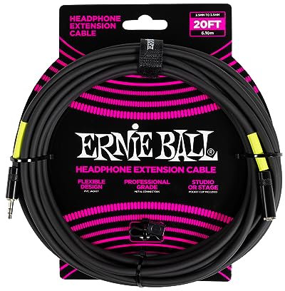 Ernie Ball Headphone Extension Cable, 3.5mm to 3.5mm 20ft - Black