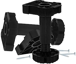 150er Sockelfuß höhenverstellbar | 4er Satz für Höhe 140-168 mm | mit Sockelblendenbefestigung und Schraubenmaterial | Möbelfuß schwarz mit 500 kg Tragkraft | Stellfuß mit Schrauben und Blendenclip