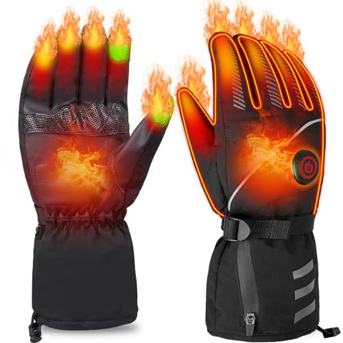 Moteoza Beheizbare Handschuhe Herren Damen Wiederaufladbarem Beheizte Handschuhe Akku 4000mAH, Wasserdicht Heizhandschuhe Elektrische Beheizbare Skihandschuhe Motoradhandschuhe