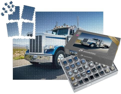 puzzleYOU: SMART Sorted® | Puzzle 1000 Teile leicht gemacht „Transporter auf der Straße, eindrucksvoller Truck“ – aus der Puzzle-Kollektion Trucks & LKW