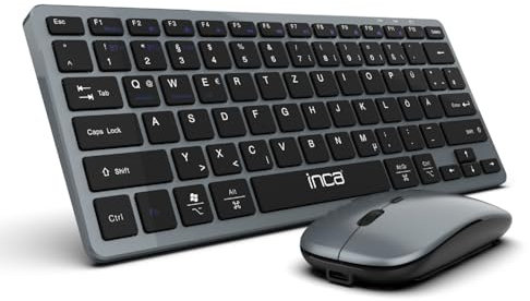 Bluetooth Tastatur Maus Set inca IBK-572BT – Kabellos, Wiederaufladbar, 2,4GHz & Bluetooth 5.0 – Kompatibel mit Windows, Mac, iOS, Android – Wireless, Flaches-Design leise Tasten, 78 Tasten, DPI 1600
