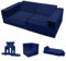 MeMoreCool 10-Pieces Kids Play Sofa, Modular Toddler Chair for Playroom, Fold Out Foam Couch Bed for Girls Boys, Children Convertible Sectional Couch Playset, Navy Blue