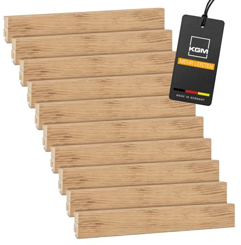 KGM Modern Sockelleiste Eiche – Massivholz – 2400 x 16 x 40 mm – 20 Stk. | Massivholz, Echtholzfurnier, geölt, Kabelkanal, Fußbodenleiste für Wandabschluss, lösemittelfrei, für Laminat, PVC & Vinyl
