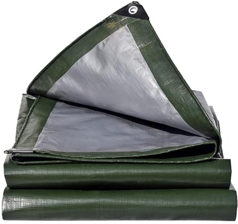 3m x 4m 180GSM Tarp Cover Heavy Duty Waterproof Tarpaulin Green/Silver | 50cm with Eyelets,Plastic Sheeting for Multipurpose Outdoor Protection Groundsheet Firewood Garden Furniture Camping Caravan