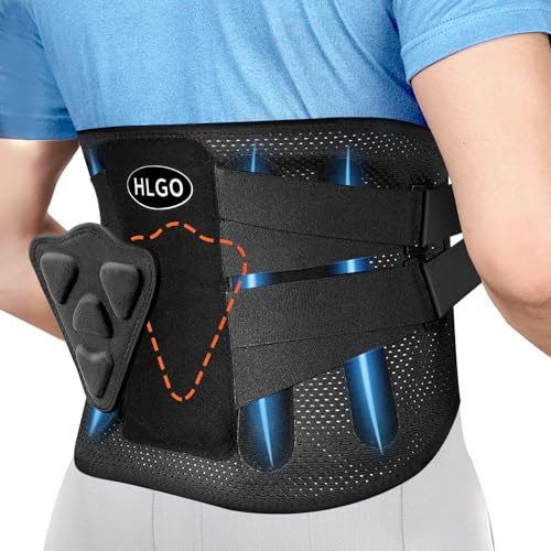 HLGO Rückenstützgürtel mit Stützstreben + 3D Lendenpolster, Rückenbandage Lendenwirbelgürtel für Damen/Herren, Bequem Atmungsaktiv Stabil, Lindern Schmerzen im unteren Rücken bei Arbeit/Sport (2XL)