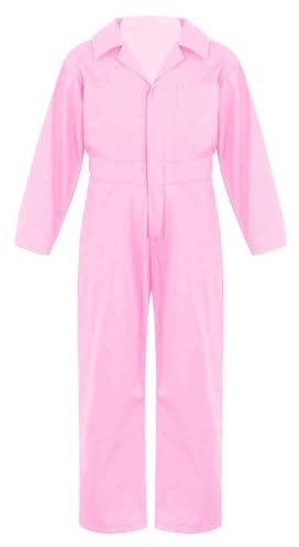 Miaeowve Kinder Arbeitsoverall Jungen Mädchen Langarm Jumpsuit Reverskragen Schutzanzug Lang Arbeitshose Latzhose Kesselanzug Für 5-16 Jahre Rosa 146-152