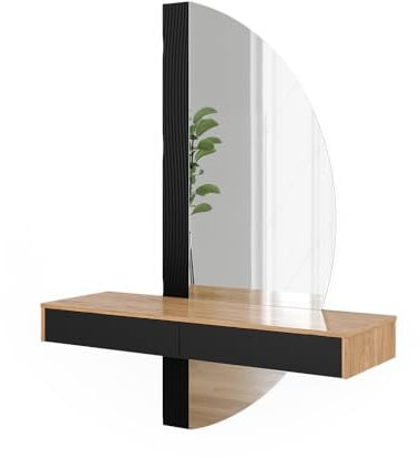 Vicco Schminktisch Melisa, Kosmetiktisch mit Spiegel, Eiche/Schwarz, 120 cm mit 2 Schubladen