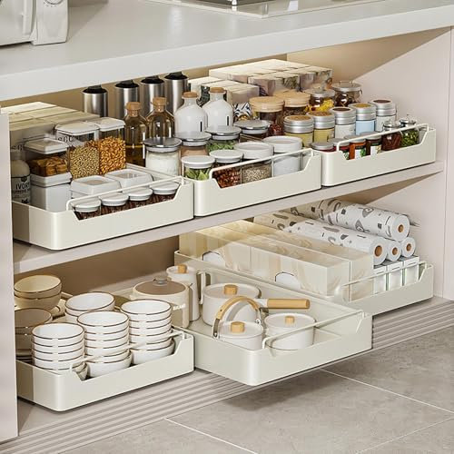 TQEBWUS Ausziehbare Schublade, Teleskopschublade Für Kabinett, Metall Slide Out Organizer, Ausziehbare Schublade Aus Edelstahl, Für Speisekammer Und Badezimmer Waschtisch(43X20X7 Cm)