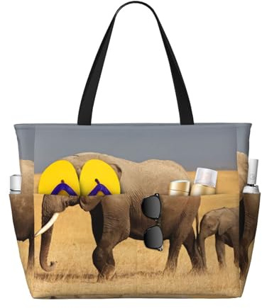 FROON Afrikanische Elefanten-Strandtasche - Große Kapazität Wasserdichte Strandtasche für ultimativen Komfort, Schwarz , Einheitsgröße
