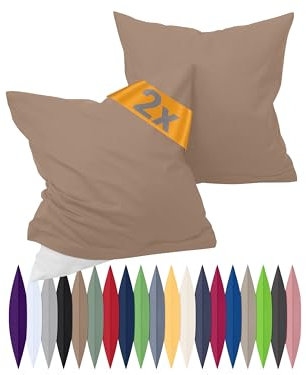 npluseins Renforcé-Kissenbezüge im Doppelpack - 100% Baumwolle - schlicht und edel 698.898, 40 x 40 cm, Sand