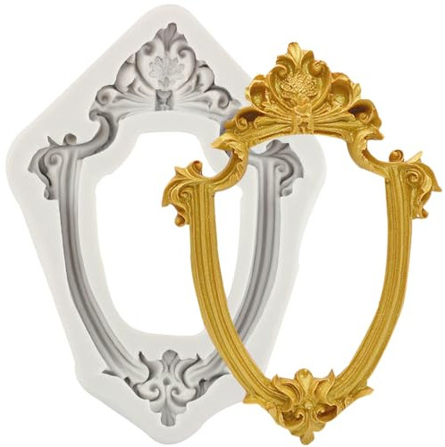 MINFEIDMS Picture Frames Silicone Moulds Baroque Photo Frame Fondant Mould Vintage Mirror Frame Candy Chocolate Moulds for Sugar Cake Decorating Cupcake Topper Gum Paste Polymer Clay