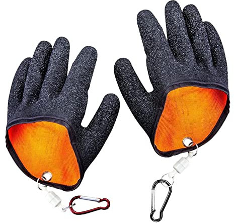 Jiakalamo 1 Paar Angelhandschuhe, Wasserdicht Hecht Handschuhe für Den Sicheren Umgang mit Hecht, Wels, Zander, Austern, Krabbe, Fisch Fang Handschuhe, mit Magnetverschluss