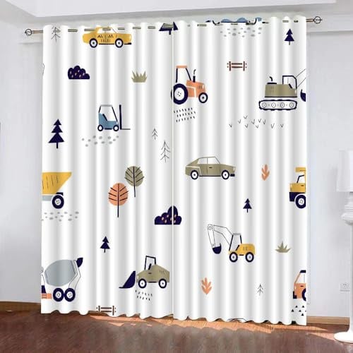 Generisch Verdunklungsvorhänge Kinderzimmer Mädchen Jungen,Kinder Vorhang Blickdicht Baufahrzeuge 2 Stück Mit Ösen,Vorhang Verdunkelung Thermo Schlafzimmer,Auto Traktor Bagger Gardinen,120X140Cm,A6