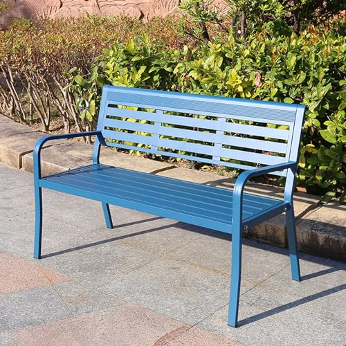 Bank, Gartenbank aus Metall, Parkbank für den Außenbereich, wetterfeste Terrassenbank, Verandabank, Rahmen aus Aluminiumlegierung, für Veranda, Rasen, Balkon und Hinterhof (Farbe: Blau)