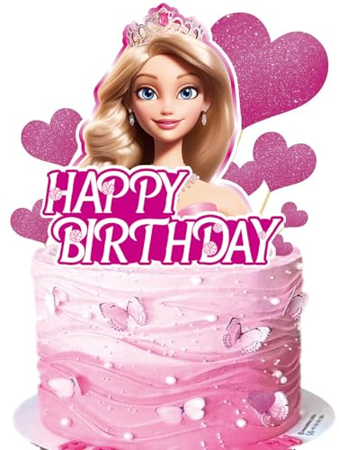 9 Stück Barbi Tortendeko Mädchen, Princess Tortendeko, Barbi Kuchen Deko Geburtstag, Rosa Mädchen Kuchendeko, Glitzer Rosa Cake Topper für Prinzessin Thema Party Mädchen Geburtstag