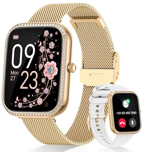 BANLVS Smartwatch Donna con Chiamate, 1,83” Orologio Fitness con 200 Quadranti, 145 Sport, Smart Watch Fisiologia Femminile SpO2 Cardiofrequenzimetro Sonno Calorie Android iOS Oro Regalo Natale Donna