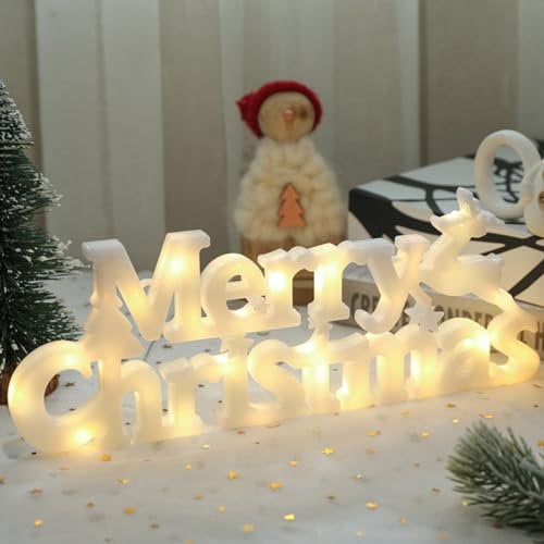 Merry Christmas Letters LED Light Up Sign, LED Letters Christmas Lights with Hanging Rope, Letters Christmas Lights Merry Christmas for Christmas Party Home Decorations
