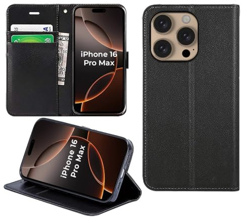 DN-Technology for iPhone 16 Pro Max Case Flip Leather Wallet Book Stand Folio Card Holder Phone Cover iPhone 16 Pro Max 6.9'' (BLACK)