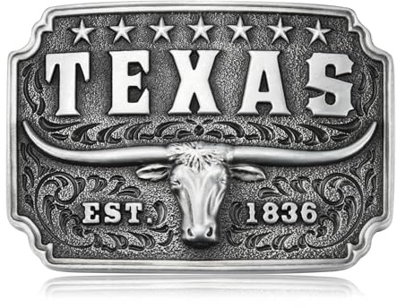 KOORASY Western-Gürtelschnalle für Herren, Cowboy, Antik Texas Longhorn Bull, Gürtelschnallen für Männer und Frauen, Halloween, Weihnachten, Texas, Large