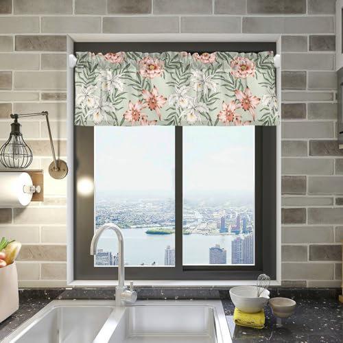 Fenstervolant für Badezimmer, Küche, Fenster, 137,2 x 45,7 cm, Pfirsichrose, Orchidee, Blumen, 1 x Mini-Vorhang