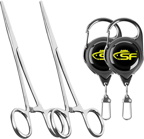 SF 6.3inch Fishing Hook Remover Fly Fishing Forceps Hemostats Stainless Steel Silver Fishing Pliers, Zinger Retractor/Kit
