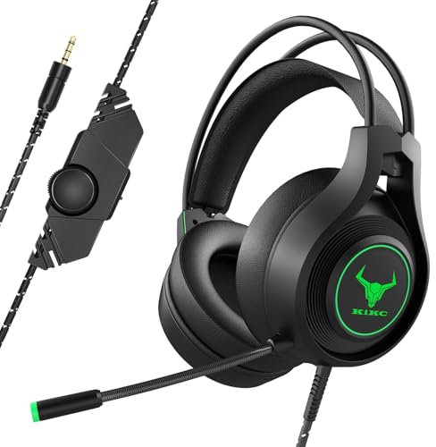 Gaming Headset for Xbox One, PC, PS5, PS4 Controller, and Other Devices with a 3.5mm Audio Jack, Surround Stereo Gaming Headphones with Clearing Microphone Volume Control Bass, Soft Memory Earmuffs