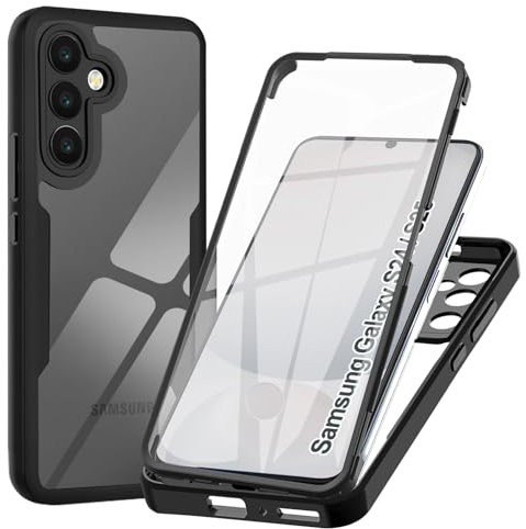 Coque pour Samsung Galaxy S25/S24, Transparent Housse avec Protection écran, 360 Degrés Double Protection Antichoc Coque Silicone Intégrale Etui pour Samsung S25/S24, Noir