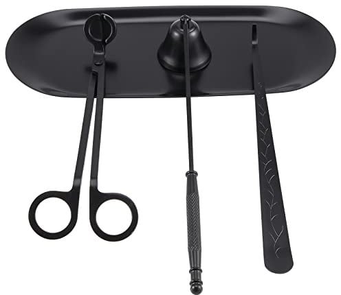 MUNGHOK Kerzenzubehör Set 4 in 1, Kerzenlöscher Set Schwarz, Kerzendocht Schneider, Docht Dipper, Kerzenauslöscher, Ablageschale, Dochtschere für Kerzen, Edelstahl Kerzenwerkzeug Kit mit Box