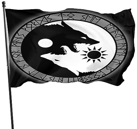 Wikinger Nordische Wolf Mythologie Heidnisches Symbol Flagge Langlebig Fahne Hofflagge Für Indoor Home Feiertage 90X150Cm