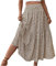 Maxirock Damen Lang Elastische Bund Sommer Sommerkleid Faltenrock Damen Kurz Plissee Maxikleider Hosenrock Bohemien Druck Sommerrock Boho Strandkleider（8-Khaki，XL）