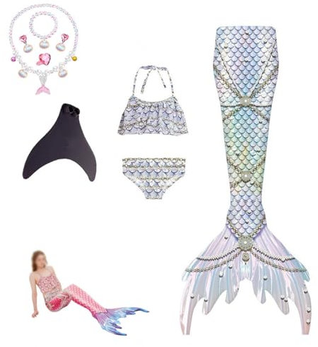 Generisch 5er-Packung Mädchen Monoflossen Mit Ozean-Glitzer-Dekoration Cosplay, Perfekt für Pool und Meer,B-120