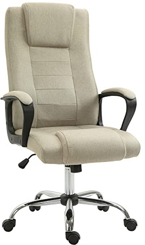 Vinsetto Bürostuhl Ergonomischer Schreibtischstuhl mit Armlehne Beige | Höhenverstellbarer Drehstuhl mit Leinenoptik, Gepolstert Computerstuhl