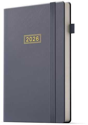 DeDe Bee Kalender 2026 Wochenplaner, Terminplaner buchkalender, A5 Gebundene Ausgabe Tagebuch, Mehrsprachiges, 1 Woche 2 Seiten, Januar 2026 - Dezember 2026 (Grau)