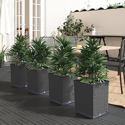 Qnhdfrt Lot de 4 pots de fleurs hauts et étroits, noirs, 30 x 30 x 37 cm, en polypropylène, pour balcon, jardin, terrasse, robuste, durable, léger, avec design décoratif