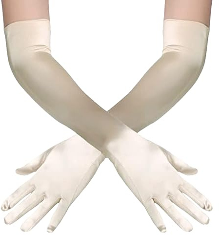 BFUZXY 1 paio di guanti lunghi bianchi neri rossi guanti lunghi da donna eleganti guanti di seta satin classici guanti da sera in tessuto per Halloween carnevale festa ballo opera cerimonie di laurea