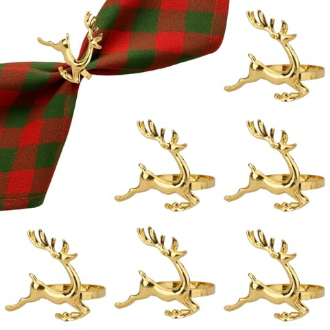 6 Stück Serviettenringe Weihnachten,Serviettenringe Gold Aus Legierung Im Rentier-Design | Serviettenhalter Für Die Tischdekoration|Für Weihnachten,Hochzeit,Thanksgiving Und Partys
