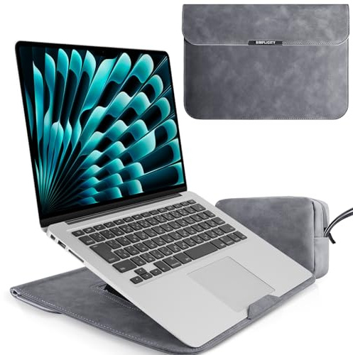 13-14 Zoll Laptop Sleeve, Laptophülle mit Ständer PU Leder Laptoptasche | für MacBook Neo, MacBook Pro, MacBook Air, iPad Air / iPad Pro, Schutzhüllen aus PU-Leder Kratzfest, Dunkelgrau